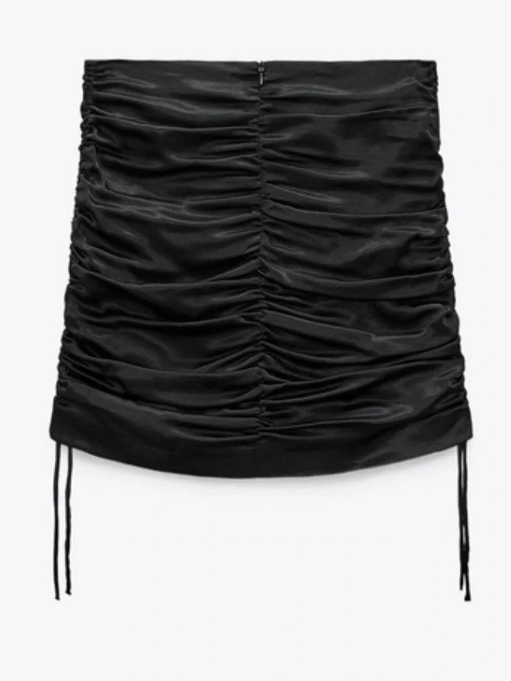 Zara Black Satin Ruched Mini Skirt with Drawstring Detail